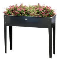 Fioriera da Giardin Rialzata Rettangolare con Foro di Drenaggio in Acciaio Zincato, 100 x 30 x 80 cm, Nero