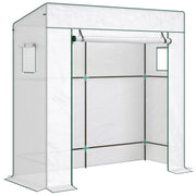 Serra per Piante 196x77x197 cm con 2 Finestre Laterali a Rete e Ingresso Avvolgibile in PE e Acciaio Bianco