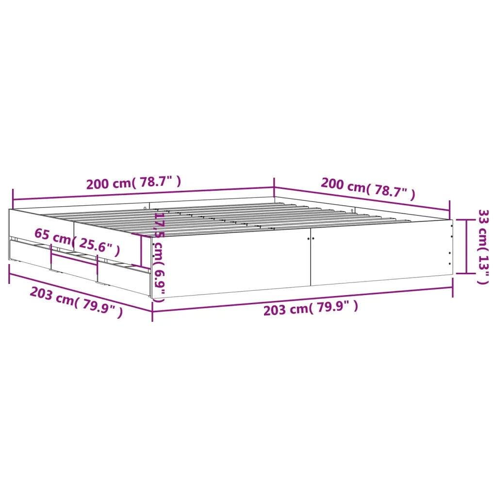 Letto matrimoniale | Letto per adulti | Giroletto Cassetti Grigio Sonoma 200x200 cm Legno Multistrato