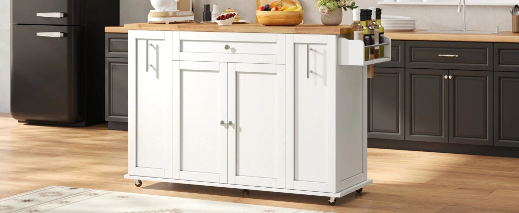 Isola cucina con piano ribaltabile 120/70x87 cm in MDF bianco e naturale