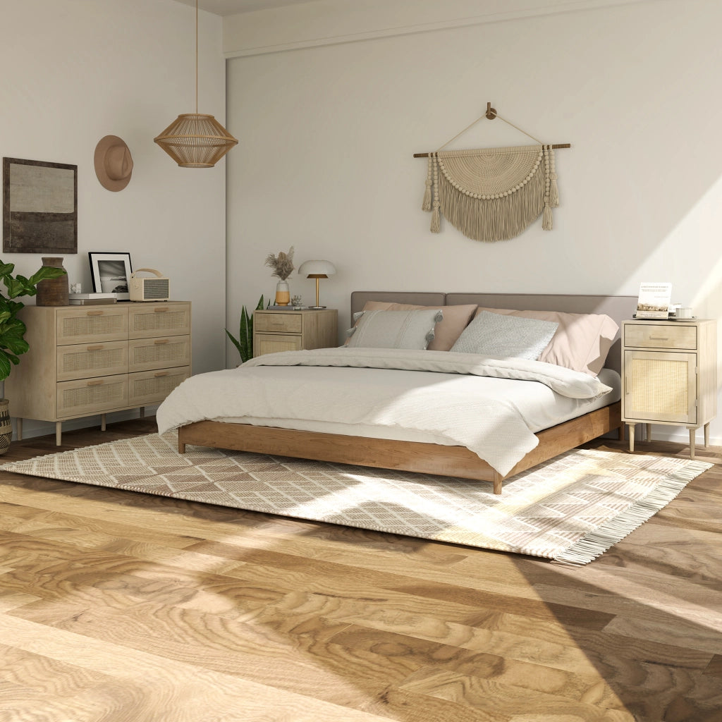 Cassettiera 6 cassetti con tessuto rotin ¨C zephmum ¨C 110x40x75 cm effetto legno chiaro
