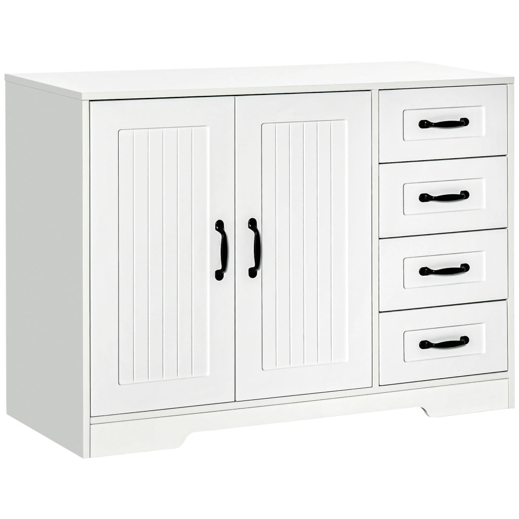 Credenza bianca con 4 cassetti, ripiano regolabile e dispositivo antiribaltamento, 105x40x76 cm