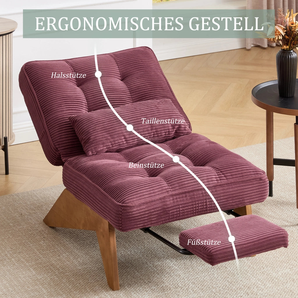 POLTRONA Reclinabile in corduroy 127x73x90 cm Rosso vino