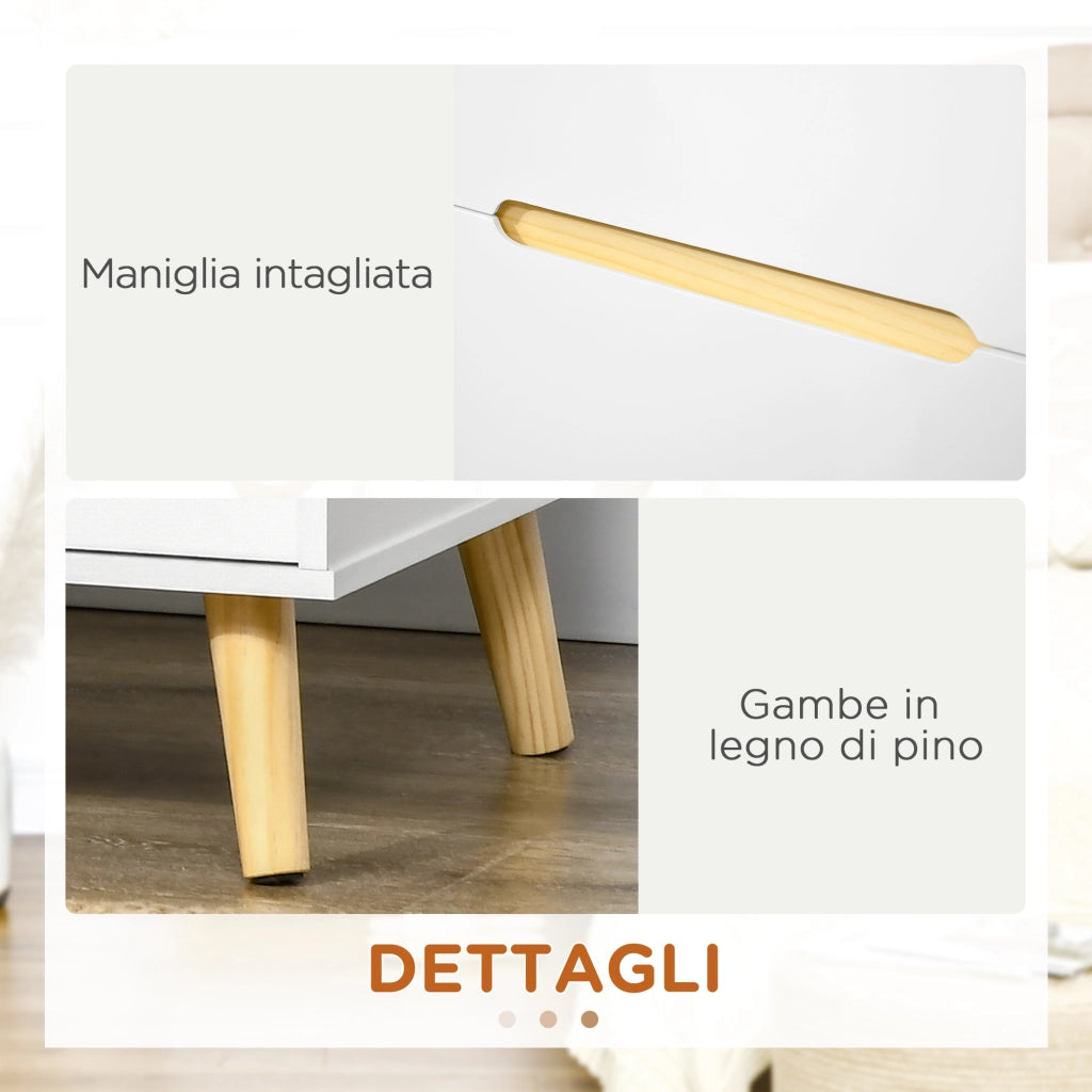 EasyComfort Comodino Moderno con 2 Cassetti in Truciolato e Gambe in Legno di Pino, 50Lx40Px50.5A cm, Bianco