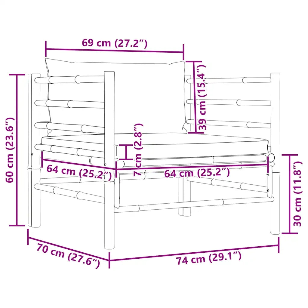 Divano da Giardino con Cuscini Grigio Scuro in Bambù 313156