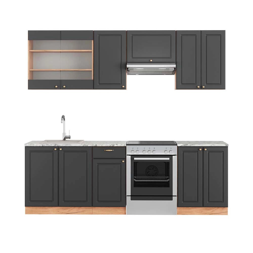 Cucina componibile Fame-Line Antracite rustico/Rovere dorato 240 cm, PL Marmo Vicco
