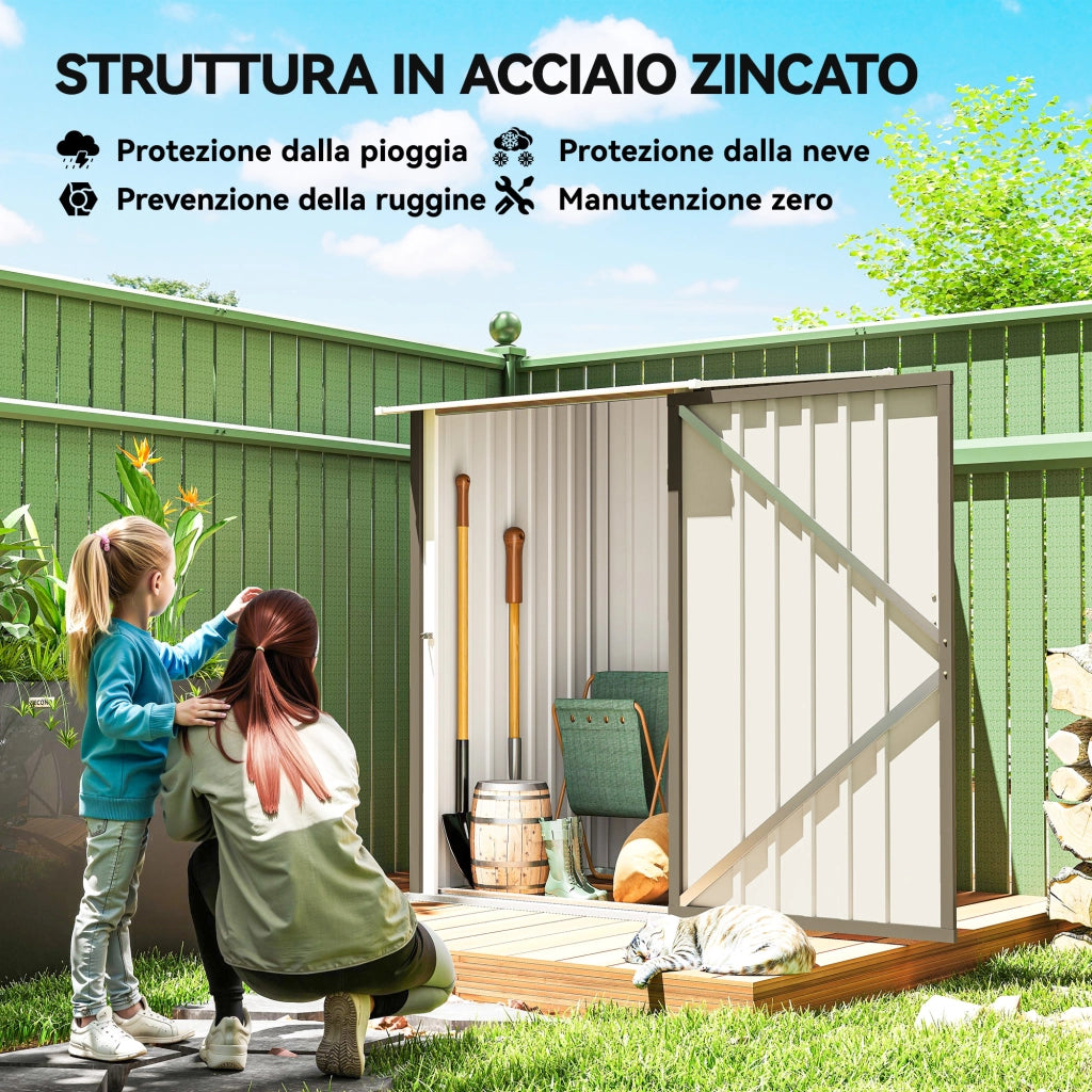 Casetta da Giardino Porta Attrezzi 100x104x160 cm con Porta in Acciaio Galvanizzato Marrone e Bianco