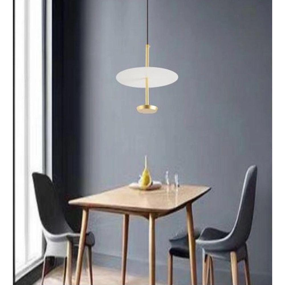 Trade Shop - Lampadario A Sospensione Luce 4000k Led 12w Disco Paralume Piatto Oro Rotondo 33139 -
