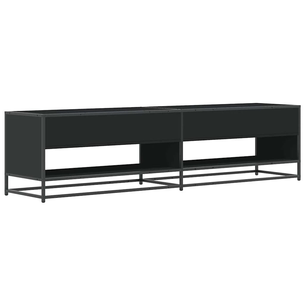 Mobile porta TV nero 180,5 x 40 x 46 cm con ampio vano contenitore stile industriale realizzato in legno composito nero 02_0055617