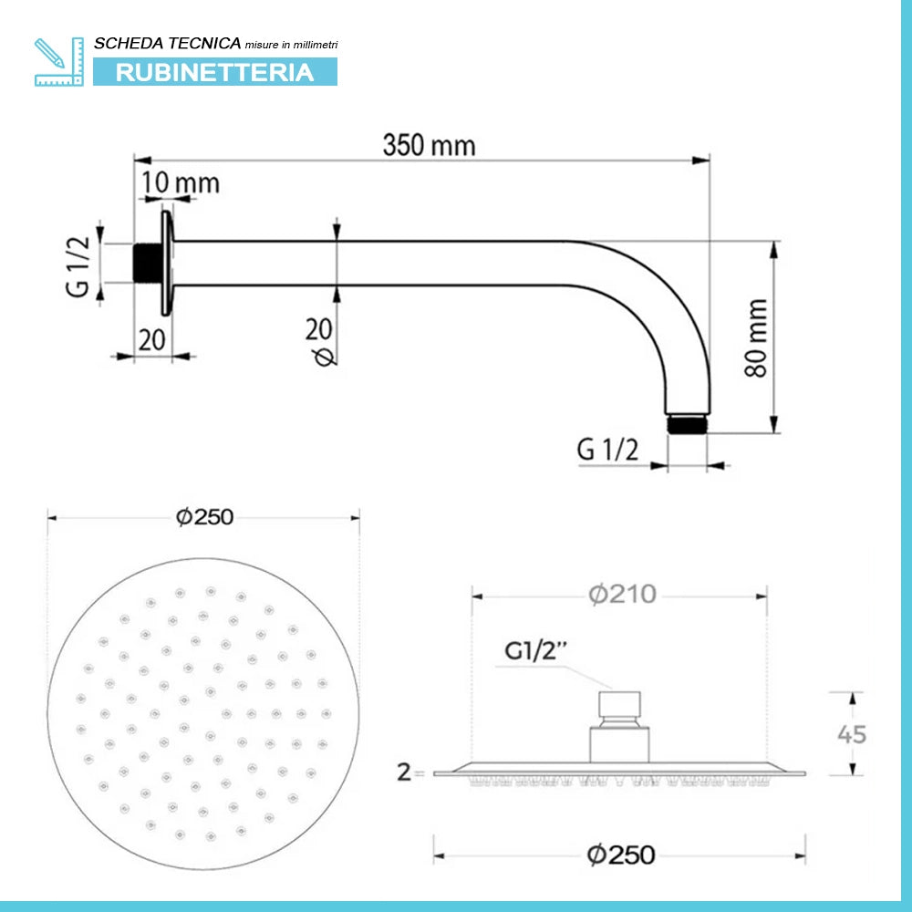 Set doccia incasso con braccio soffione e kit doccino acciaio cromo linea Sound