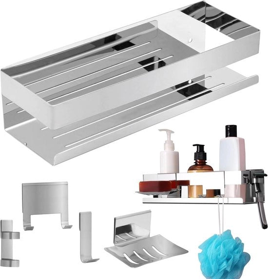 Kit di doccia senza fori - 5 in 1 Manicotto di doccia in acciaio inox con contenitore per sapone e holder per rasoio