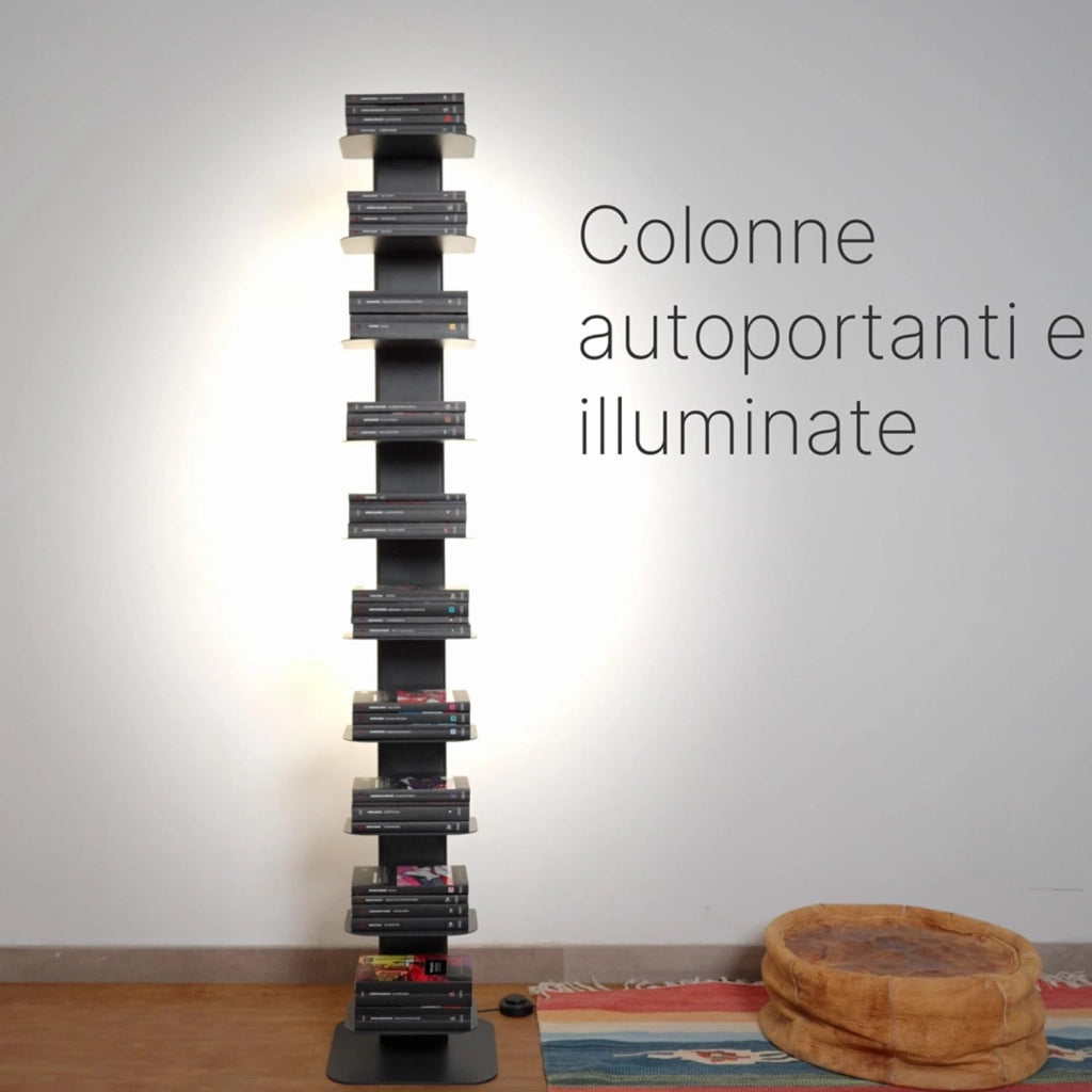 ALUBOX DEMETRA Libreria Verticale A Colonna Da Terra Illuminata Autoportante 167X30X30 Cm Libreria Scaffale In Alluminio E Lamiera Zincata Libreria Salvaspazio 16 Kg 10 Mensole Da 17X23 Cm