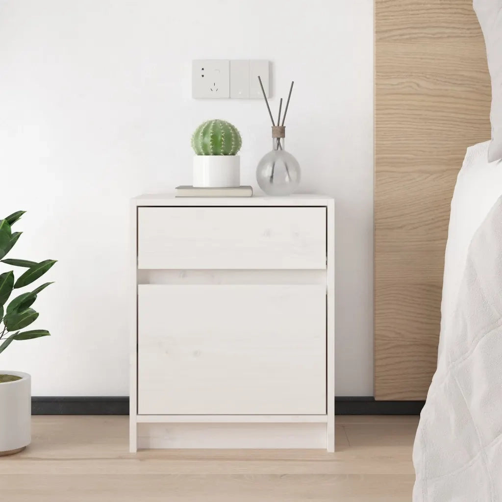 Comodini 2 pz-Set di 2 Tavolino da notte Bianchi 40x31x50 cm in Legno Massello di Pino