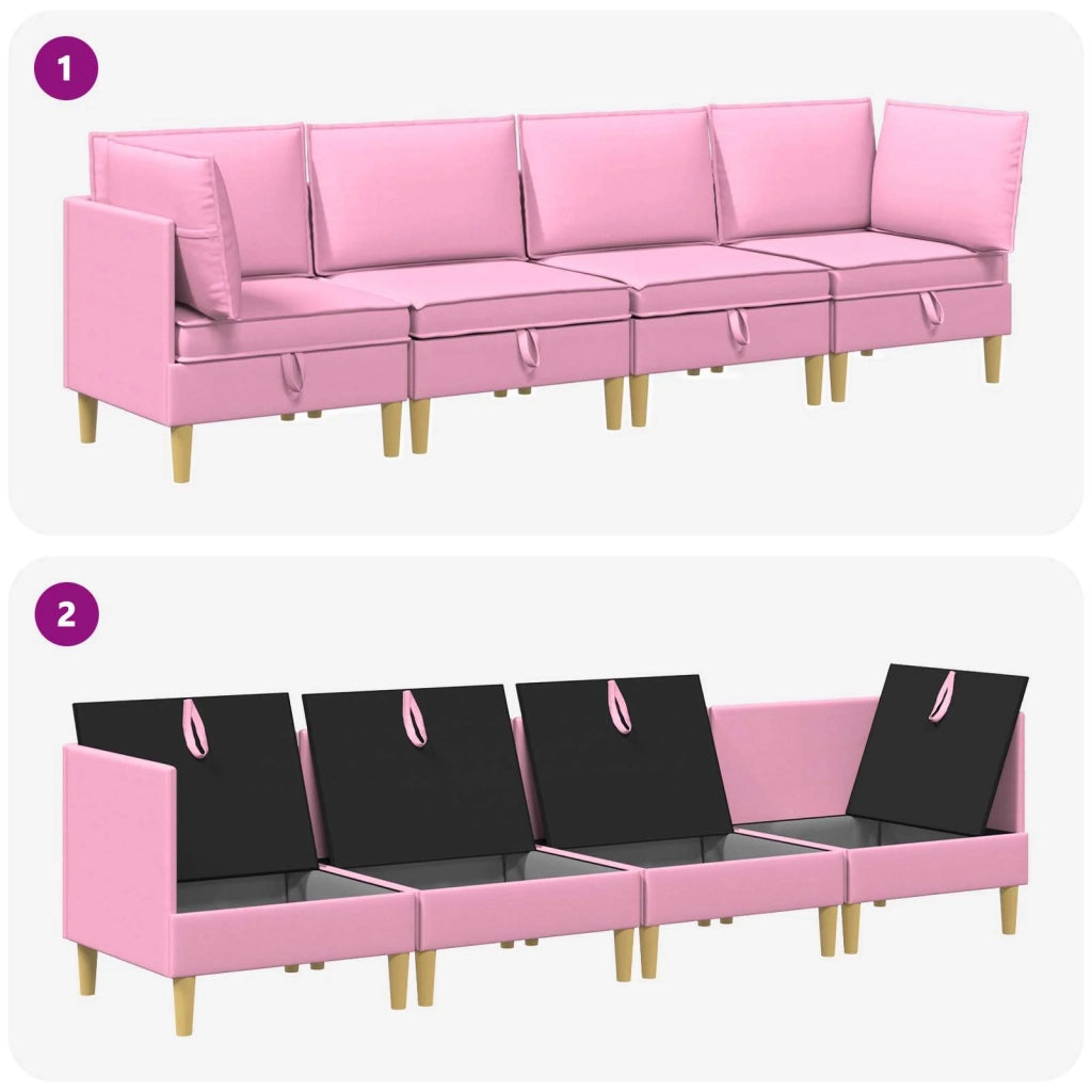 Set di divani modulari con spazio di archiviazione 4 pcs Rosa