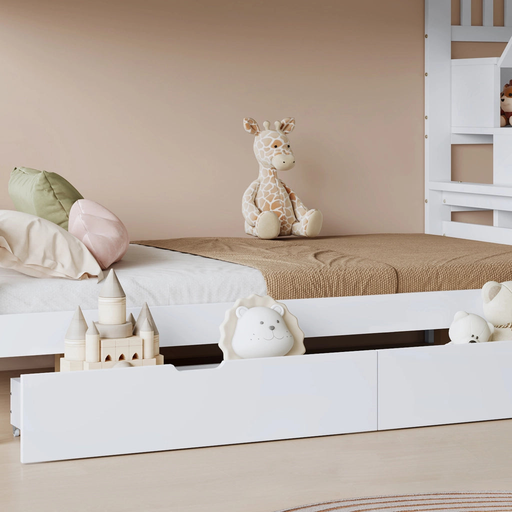 LETTO A CASTELLO Per bambini con 2 cassetti 90x200 cm Bianco/Naturale