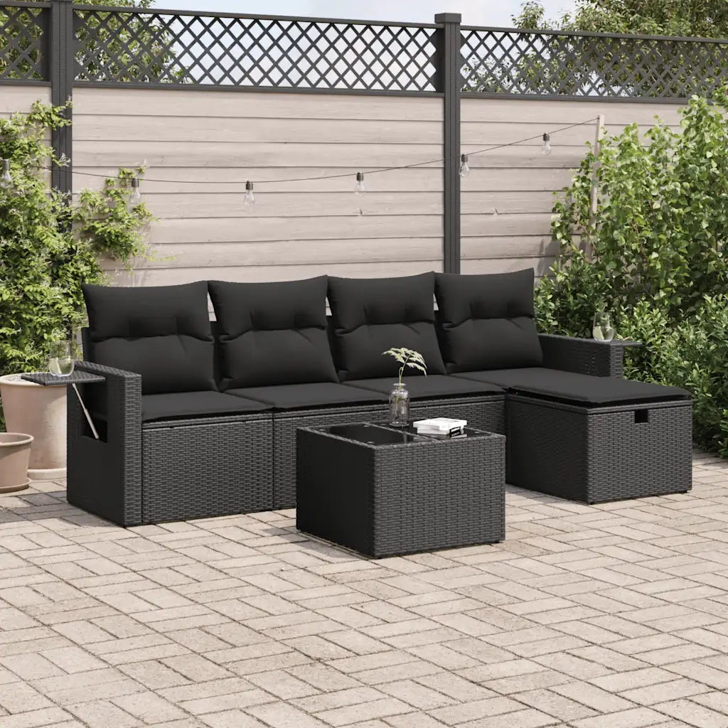 vidaXL Set Divano da Giardino 6 pz con Cuscini Nero in Polyrattan