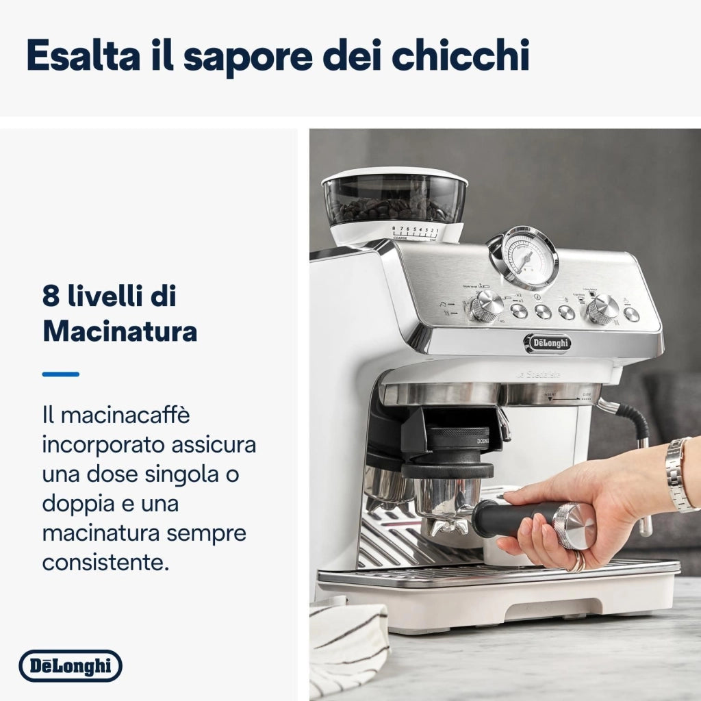 DeLonghi EC9155.W La Specialista Arte Macchina da Caffe' Espresso Macinacaffe' Integrato Lancia Vapore My Latte Art 1400W Bianco