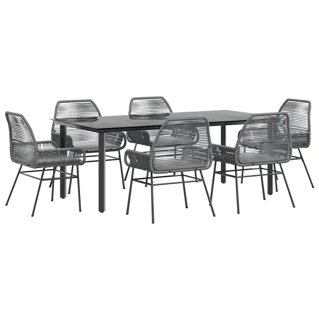 Set da Pranzo da Giardino 7 pz con Cuscini Polyrattan Vetro 3334581