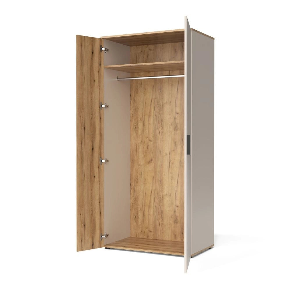Armadio guardaroba 2 ante Frezo08 in cashmere e listelli verticali rovere evoque – 90x55x195