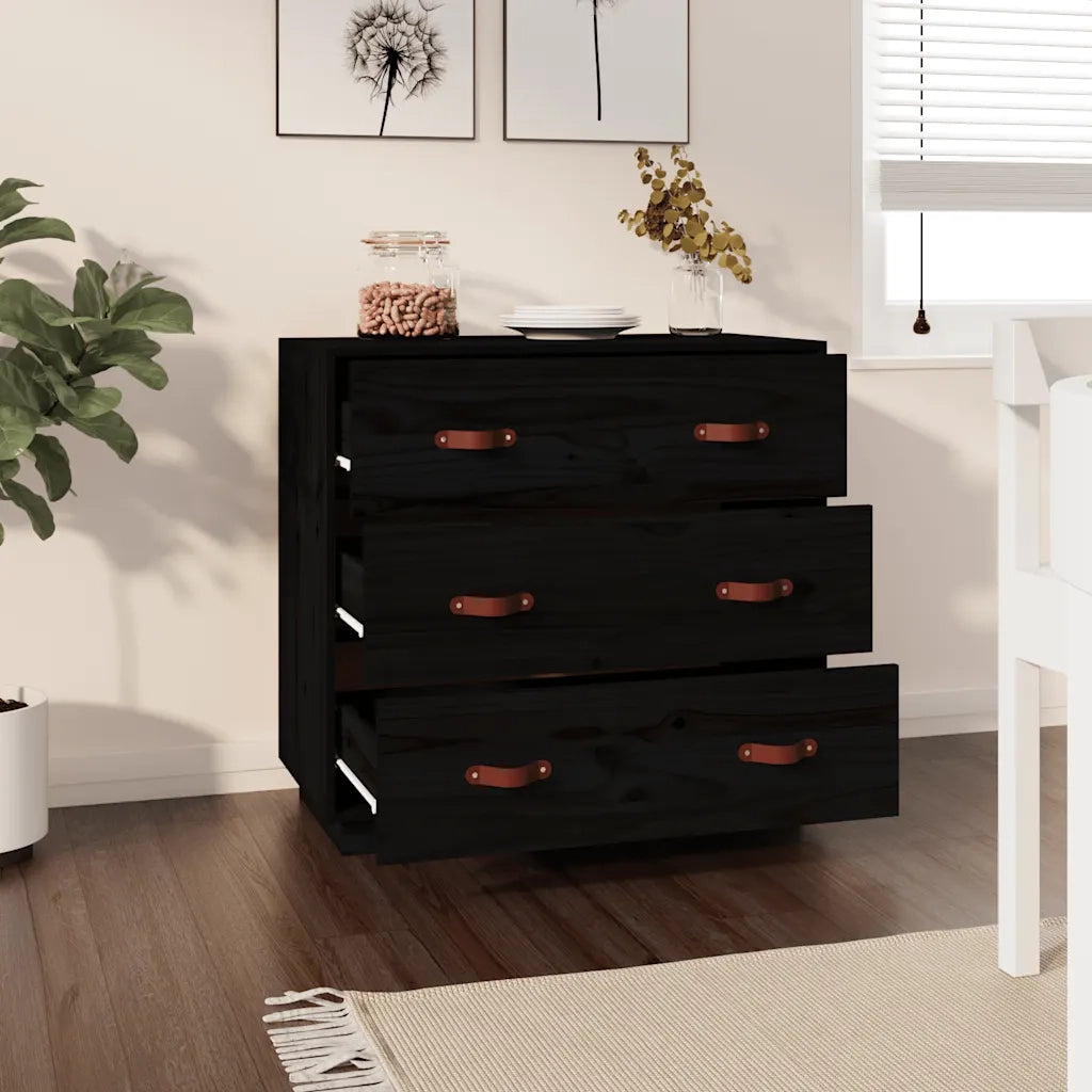 Credenza Nera 80x40x75 cm in Legno Massello di Pino 820111