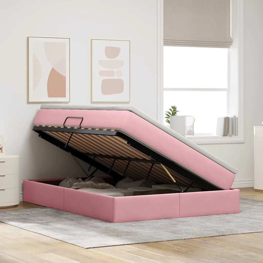 Letto con contenitore e materasso Rosa 140 x 200 cm Velluto 3370310