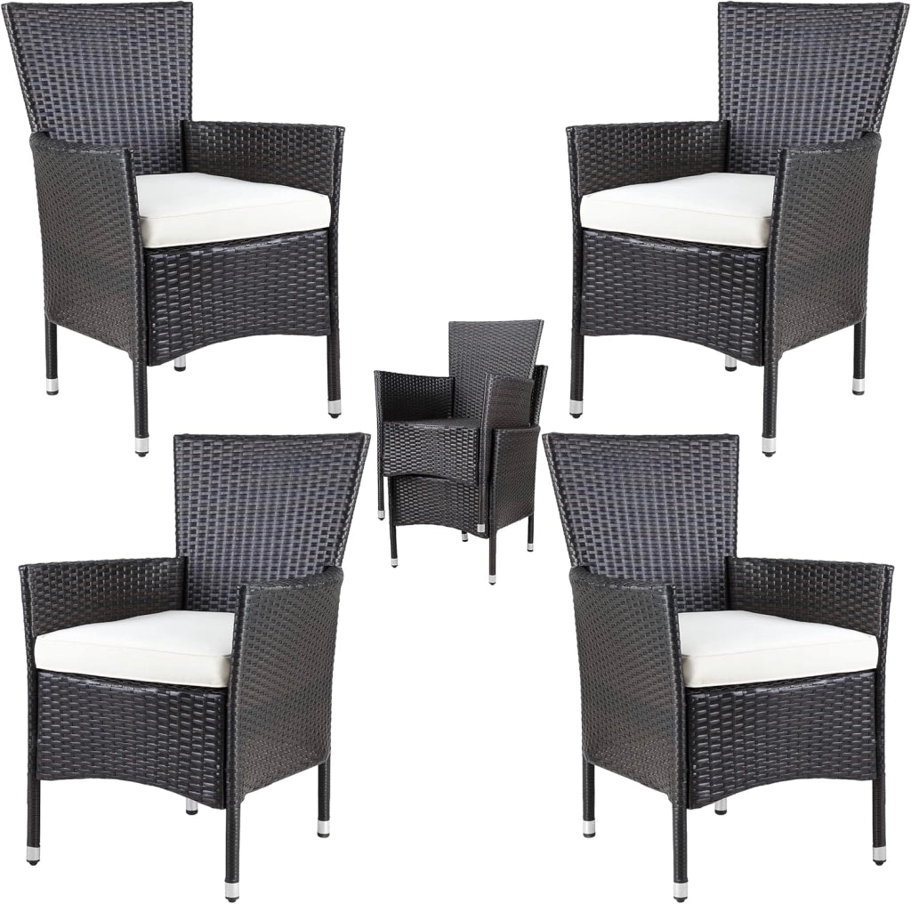 Set di 2 Sedie da Giardino Poly Rattan Impilabile Resistente 160 kg Sedia da Balcone Crema
