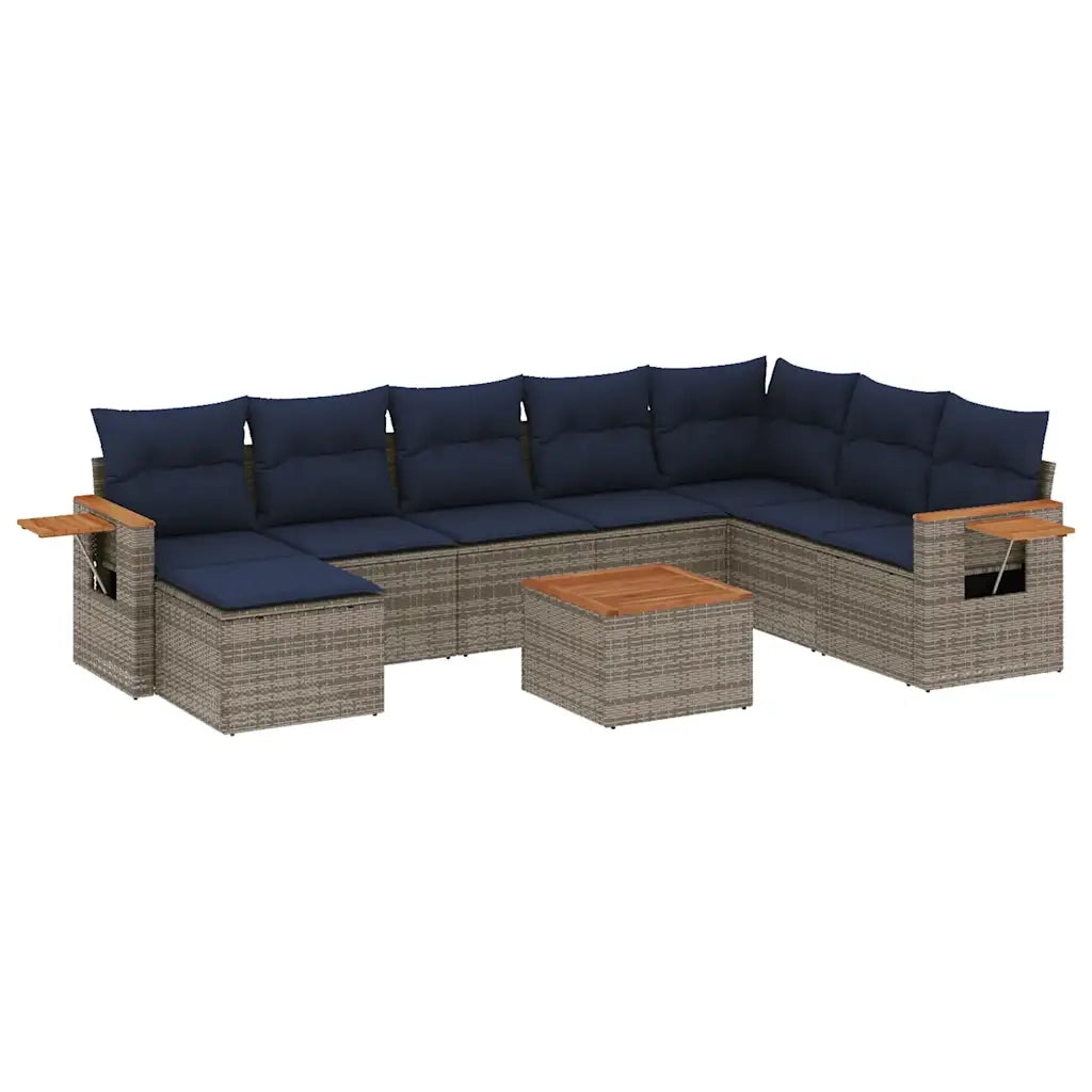 Set Divani da Giardino 9 pz con Cuscini Grigio in Polyrattan