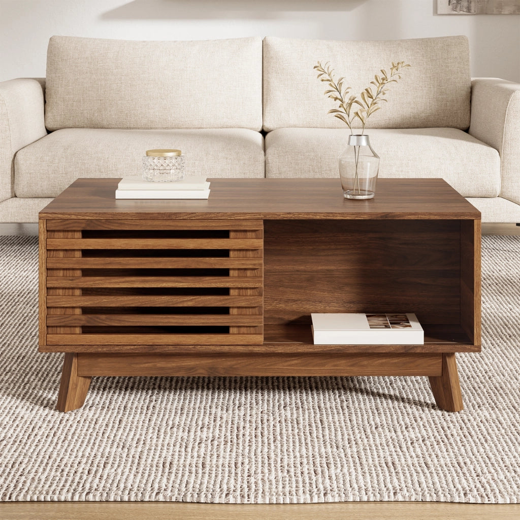 Tavolino da caffè 90x55x57.5 cm con piano elevabile in MDF noce