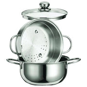 Inoxriv 65105023 Linea Star Set per Cottura a Vapore in Acciaio Inox AISI 430 con Cestello e Coperchio in Vetro 20 cm colore Nero