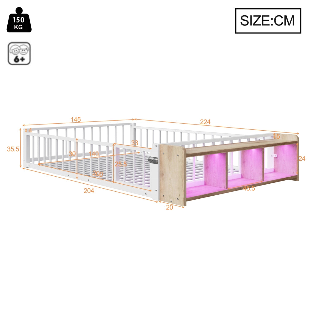 Letto in metallo con cassetti LED 140x200 MDF bianco e metallo