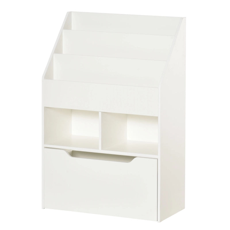 Libreria per bambini con cassetto, 3 ripiani e 2 vani aperti, bianca, 60 x 29,9 x 90 cm