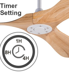 Ventilatore da soffitto a pale in legno con telecomando; motore DC reversibile; bianco e naturale
