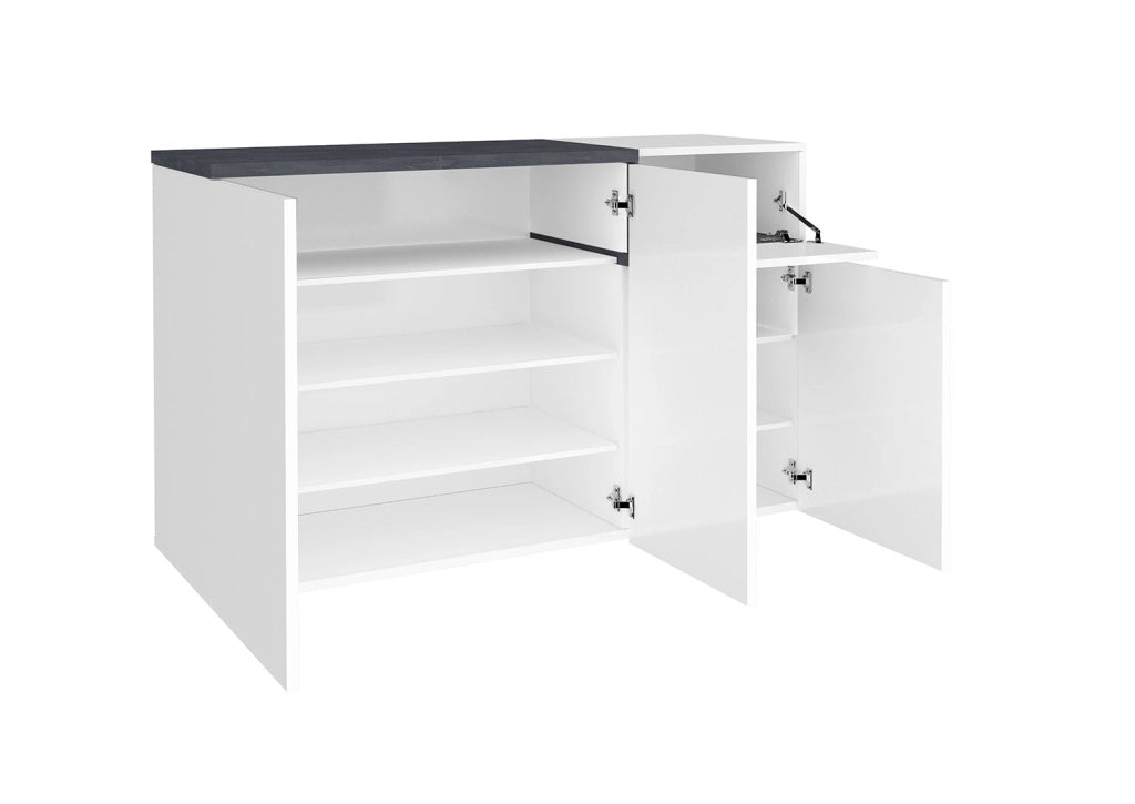 Scarpiera 3 Ante Battenti 1 Antina a Ribalta 120x40x80,1 cm Zet Bianco Lucido e Ardesia