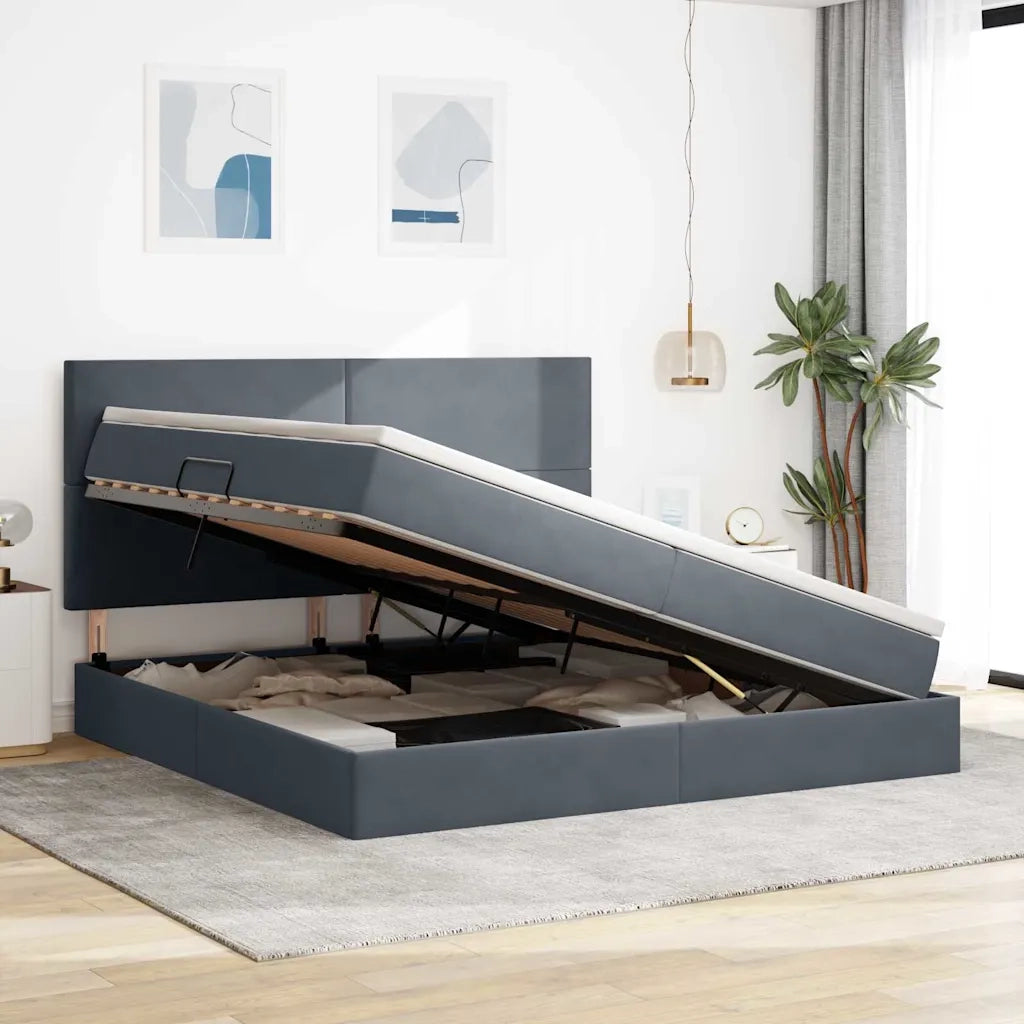 Letto con contenitore LED e materasso Grigio Scuro 200 x 200 cm