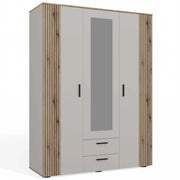 Armadio AVA 150 cm specchio 2 cassetti scanalato frontale rovere EVOKE cashmere beige guardaroba