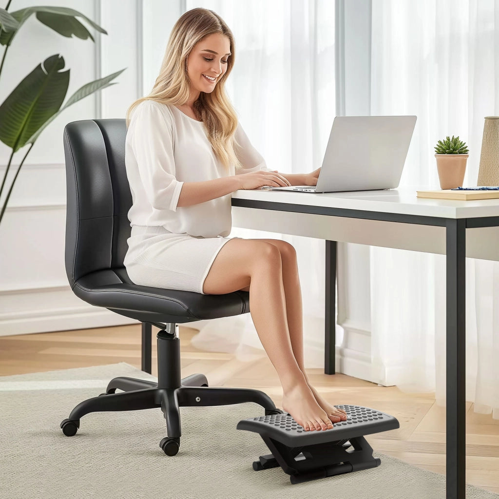 Poggiapiedi da scrivania regolabile in altezza, supporto ergonomico antiscivolo, per ufficio domestico e ufficio, nero.