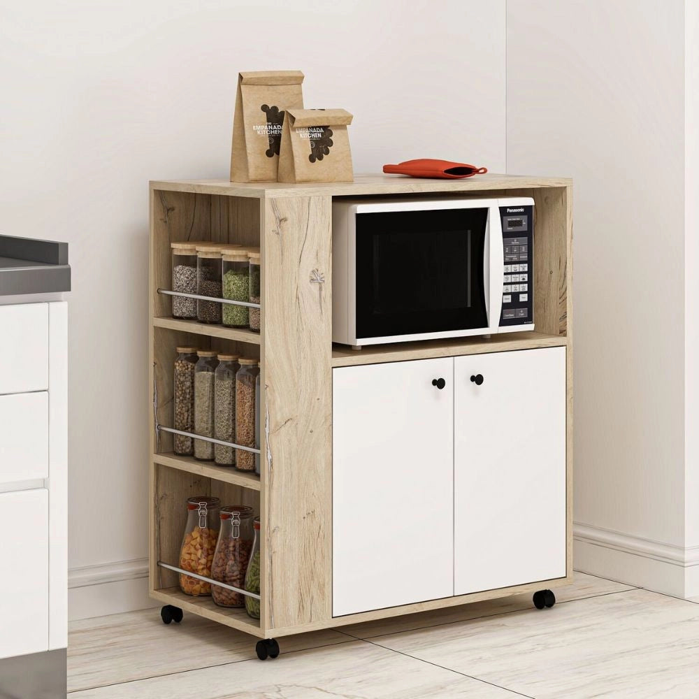 Mobile multiuso Monni struttura colore rovere con 2 ante colore bianche e vani laterali