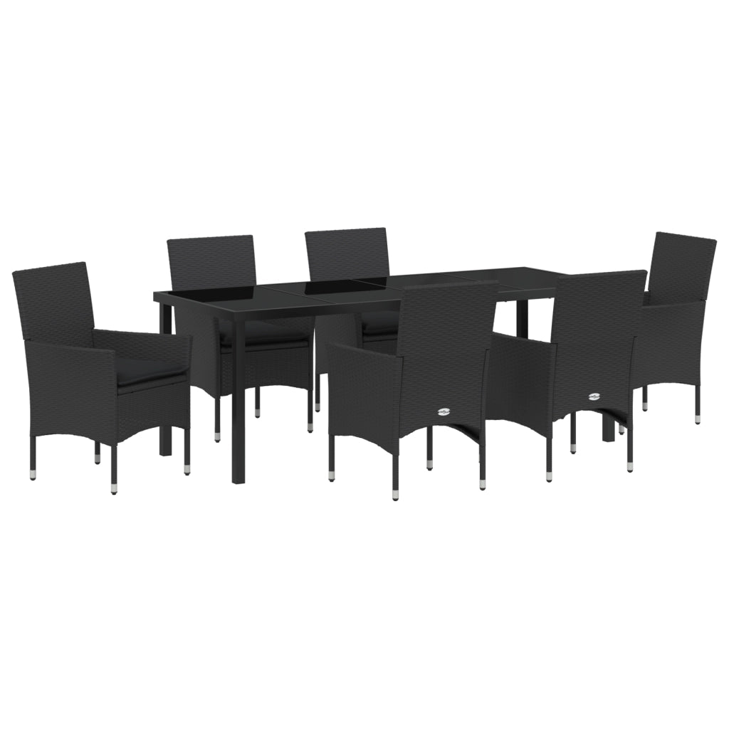 Set pranzo giardino  a 7 pezzi con cuscini Rattan Poliestere Nero