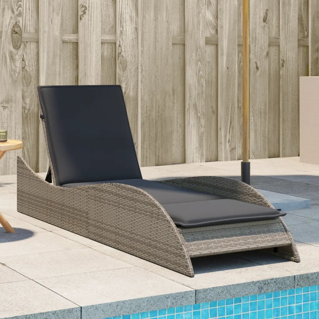 Lettino Prendisole | Sdraio da giardino | Lettino da sole con Cuscino Grigio 60x205x73 cm Polyrattan