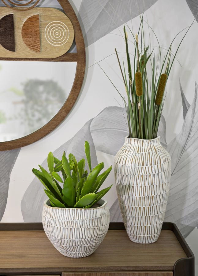 Vaso Resina Stiky Ø22x44 cm in Resina Oro e Bianco