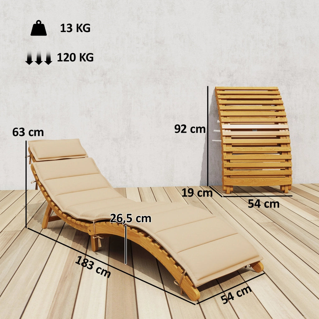 Lettino da giardino pieghevole in legno con cuscino e testiera ¨C zephmum ¨C Beige 183x54x63 cm