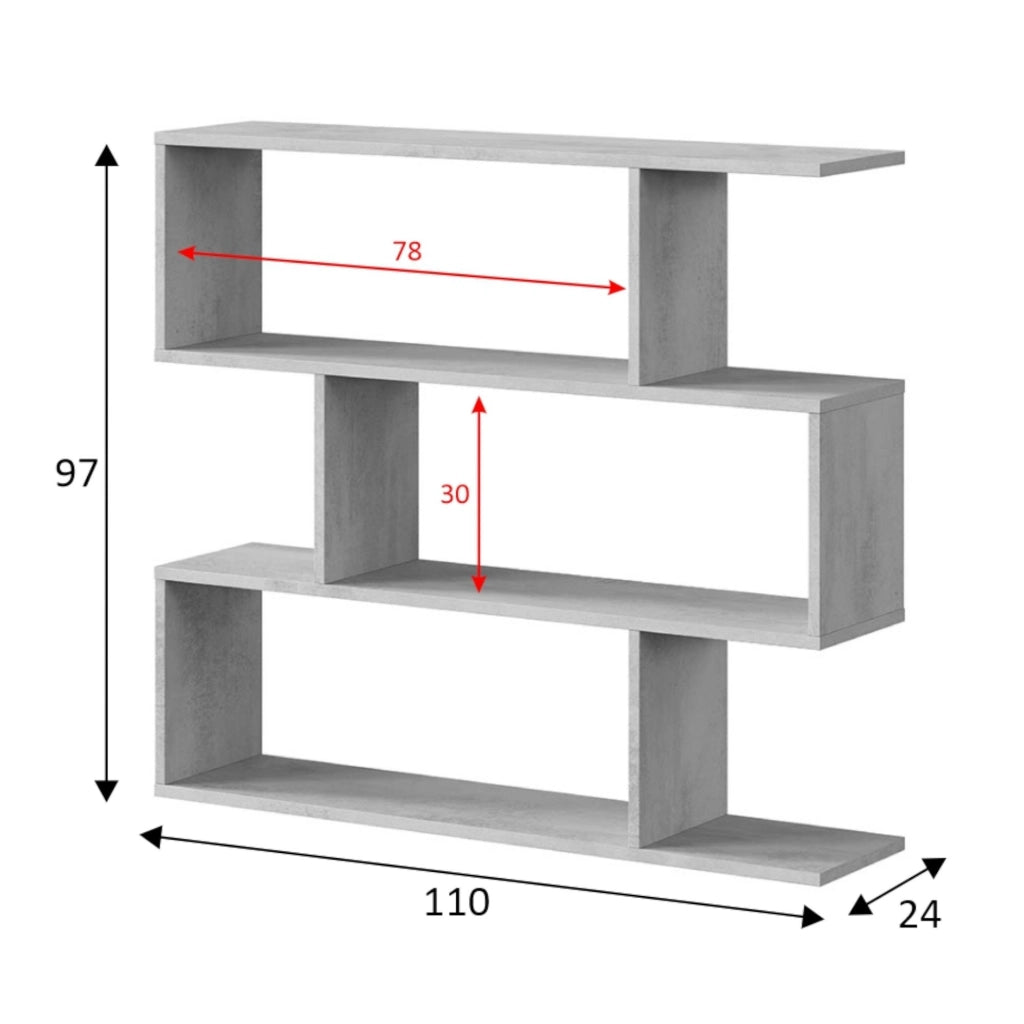 Libreria Amerigo, Mobile portalibri bassa bifacciale, Scaffale con tre scomparti, Scaffale moderno da ufficio, cm 110x24h97, Grigio cemento