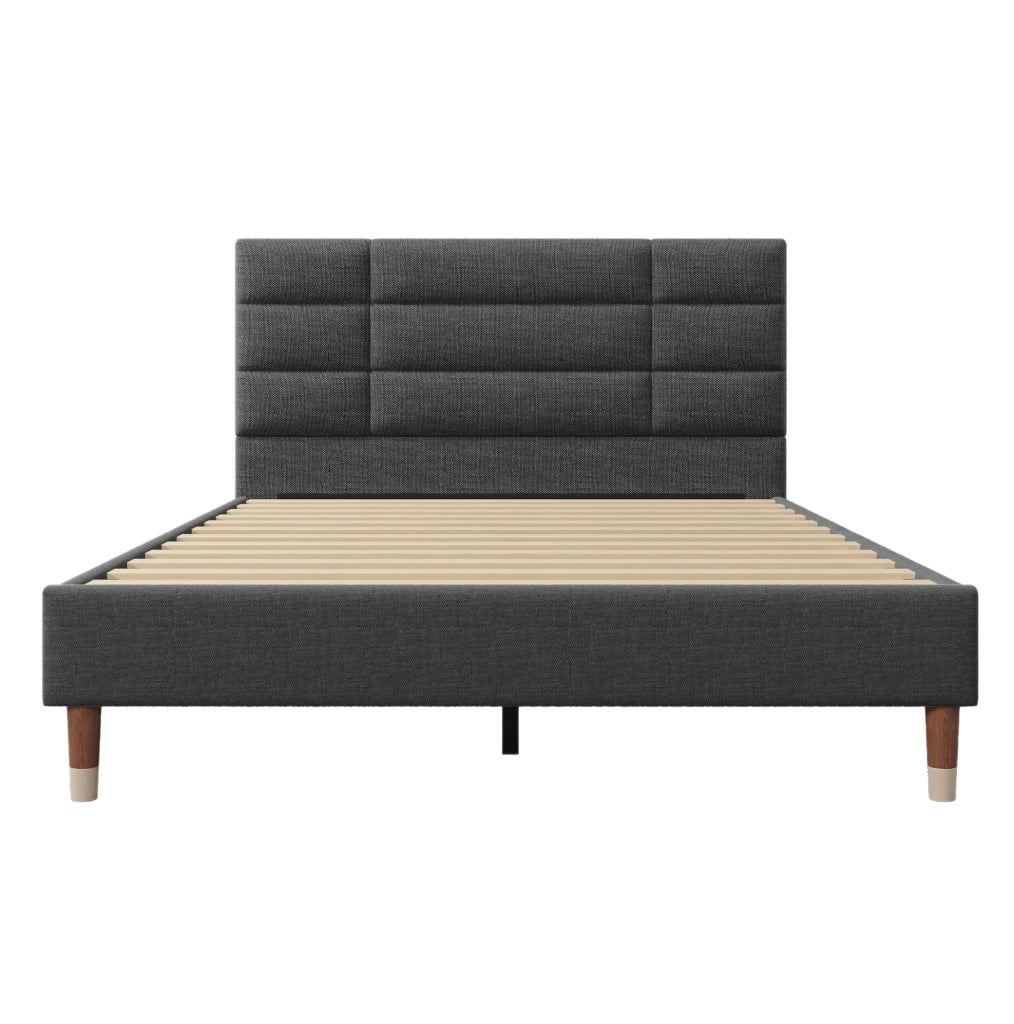 Letto imbottito 140x200 cm con testiera e rete a doghe, grigio