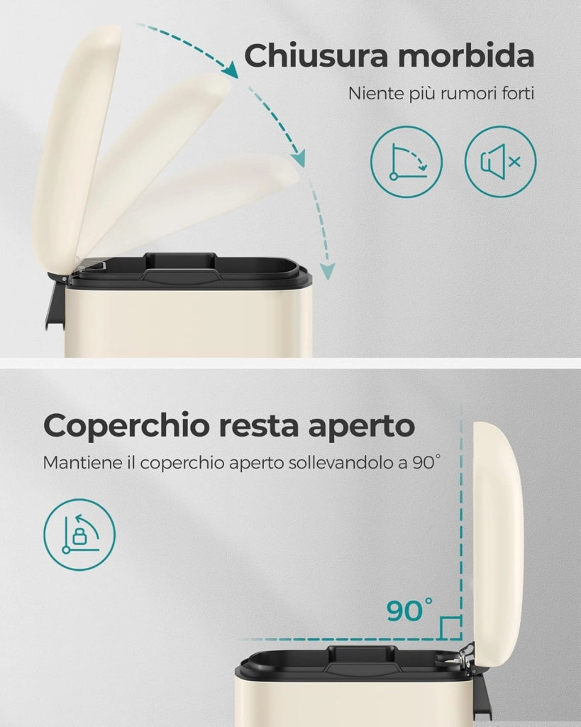 SONGMICS Pattumiera da Cucina, Cestino della Spazzatura da 30L, Pattumiera a Pedale in Acciaio con Coperchio e Secchio Interno, Chiusura Morbida Ammortizzata, Bianco Nuvola LTB001A01