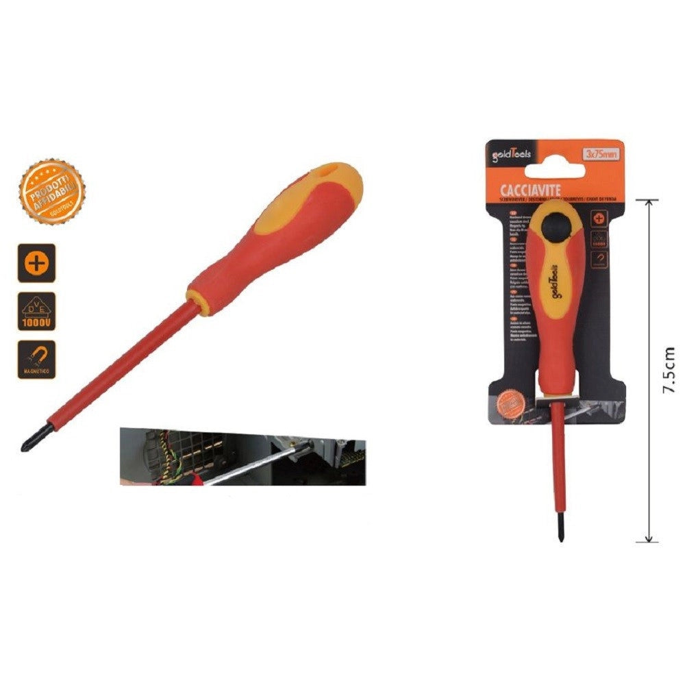 Trade Shop - Cacciavite Resistente Alla Pressione 3" Croce Isolato 3x75mm Punta Magnetica 91886 -