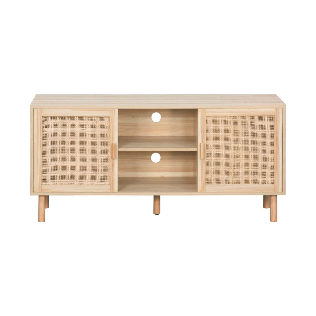 Mobile tv effetto canna e legno, 120cm, marrone naturale