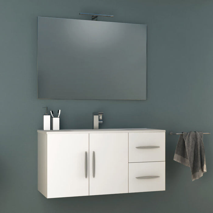 Mobile Bagno Sospeso 100 cm Lavabo e Specchio Tavassi Venere Bianco Lucido