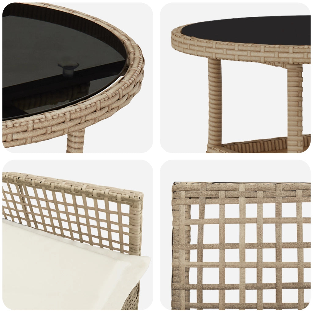 Set da Pranzo per Giardino 3 Pezzi Beige Polyrattan