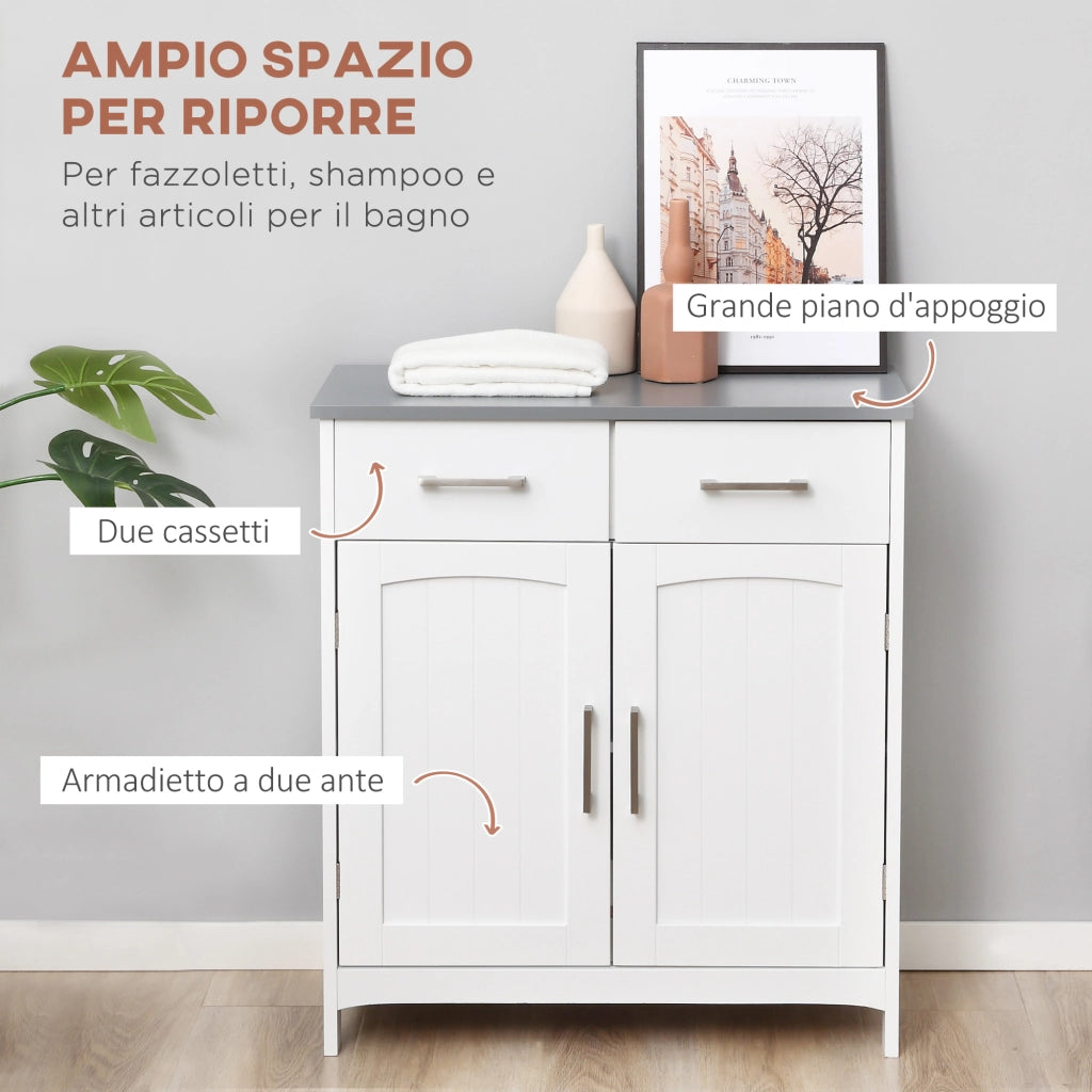 Mobile Bagno con Ante, Cassetti e Ripiano Regolabile ¨C Zephmum ¨C MDF Bianco 68x33x76