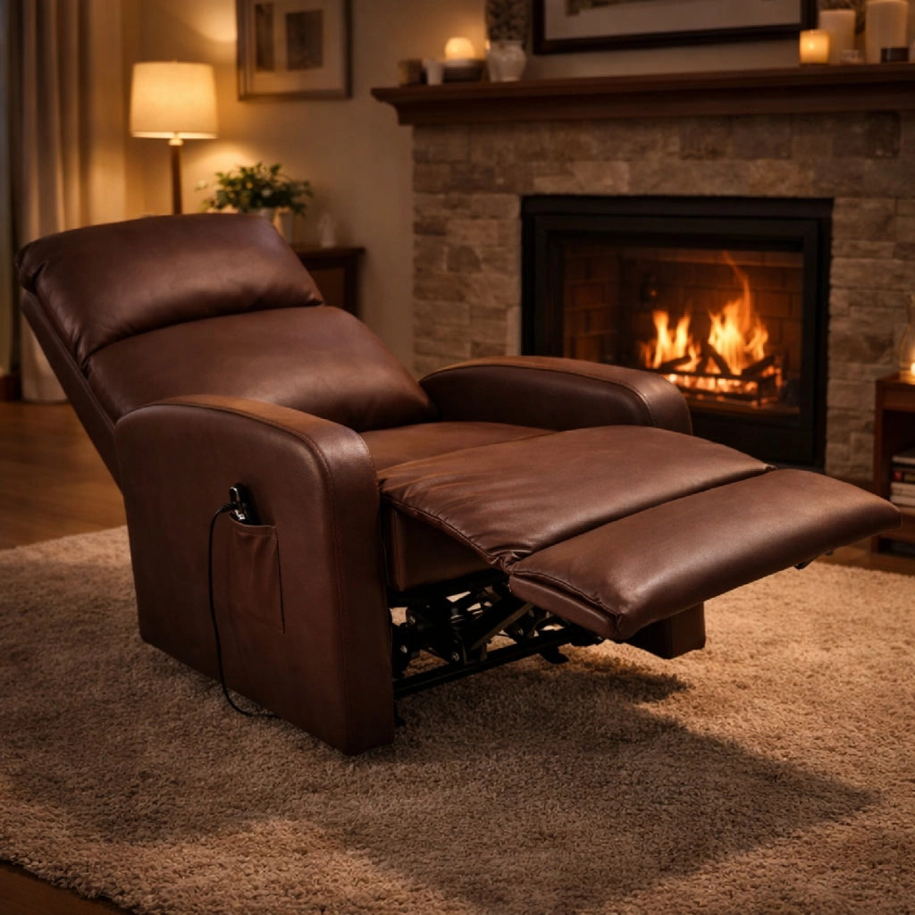 Poltrona Relax Elettrica In Ecopelle Con Alzapersona Reclinabile 135° Schienale Ergonomico E Telecomando Poltrona TV Comfort per Anziani Soggiorno 65 x 85 x 105 cm Marrone